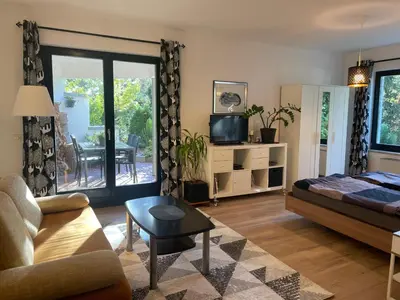 Ein Sitzbereich in der Unterkunft Apartment Frohnau