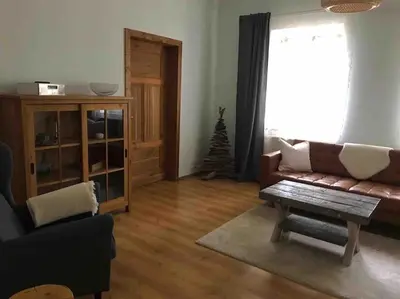 Ein Sitzbereich in der Unterkunft Ferienwohnung in Schmargendorf bei Angermünde