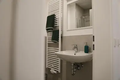 Ein Badezimmer in der Unterkunft Gästehaus Bernau OT Schönow