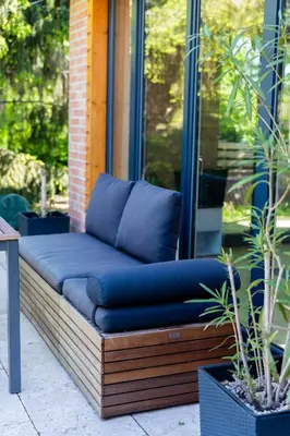 Ein Sitzbereich in der Unterkunft Ferienhaus Gartenglück