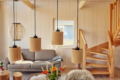 Ein Sitzbereich in der Unterkunft Schorfheide - Ferienhaus mit Sauna und Hot Tub Whirlpool! Energiekosten flat