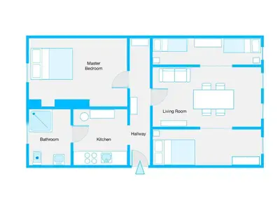 Grundriss der Unterkunft The Straßburger, stylish 3 BR apartment in Mitte, group & family friendly, 4- 6 Guests