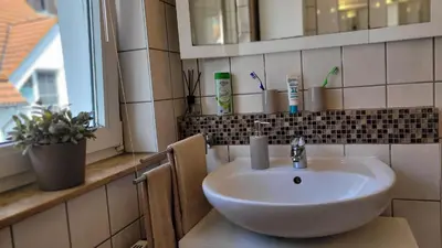 Ein Badezimmer in der Unterkunft Berlin-Oase - schnuckelige Ferienwohnung an der Grenze zu Berlin