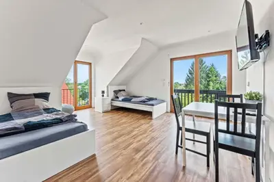 Ein Bett oder Betten in einem Zimmer der Unterkunft Nice Apartment in Bernau