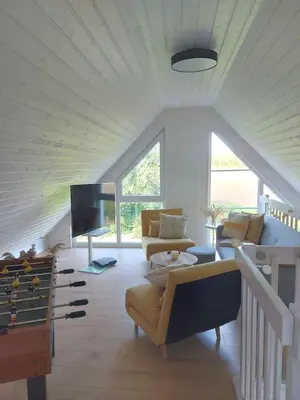 TV/Unterhaltungsangebot in der Unterkunft Hafenhaus Panoramablick mit Sauna & Whirlpool