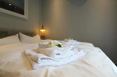 Ein Bett oder Betten in einem Zimmer der Unterkunft Modernes Ferienhaus nahe Spreewald-Idylle
