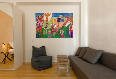 Ein Sitzbereich in der Unterkunft Apartment near Warschauer Platz and Spree river