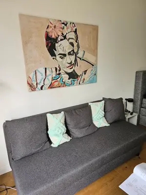 Ein Sitzbereich in der Unterkunft Casa Frida - Business Apartment near Airport BER, kitchen, bathroom, balcony, car park