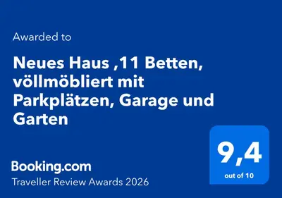 Ein Zertifikat, Auszeichnung, Logo oder anderes Dokument, das in der Unterkunft Neues Haus ,11 Betten, völlmöbliert mit Parkplätzen, Garage und Garten ausgestellt ist