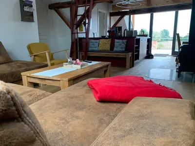 Ein Sitzbereich in der Unterkunft Ferienhof Weitblick