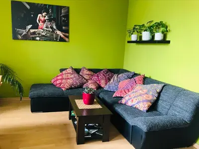 Ein Sitzbereich in der Unterkunft Alt Treptow Fashion HQ