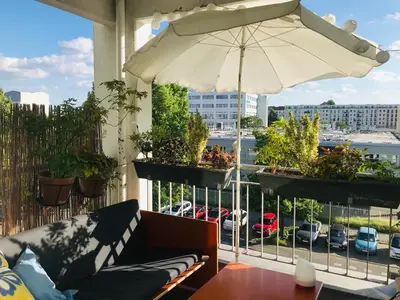 Ein Sitzbereich in der Unterkunft Alt Treptow Fashion HQ