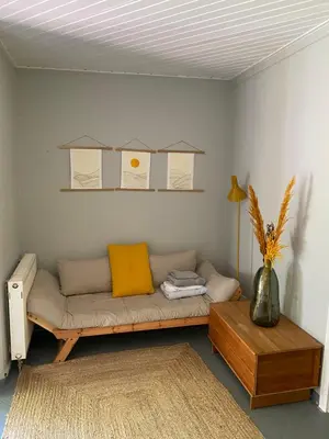 Ein Sitzbereich in der Unterkunft Haus am Lübbesee