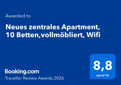Ein Zertifikat, Auszeichnung, Logo oder anderes Dokument, das in der Unterkunft Neues zentrales Apartment,10 Betten,vollmöbliert, Wifi ausgestellt ist