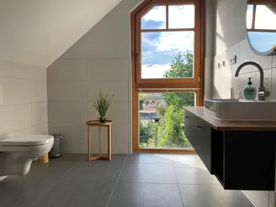 Ein Badezimmer in der Unterkunft Ferienhaus Pferdehof Birkholz