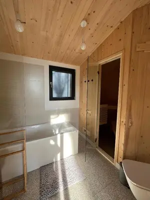 Grundriss der Unterkunft Ferienhaus Haus 11 in Templin mit Seeblick und Sauna