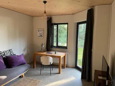 Ein Sitzbereich in der Unterkunft Ferienhaus Haus 11 in Templin mit Seeblick und Sauna
