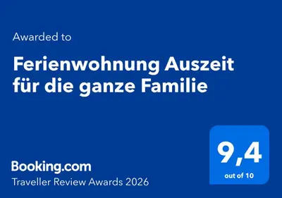 Ein Zertifikat, Auszeichnung, Logo oder anderes Dokument, das in der Unterkunft Ferienwohnung Auszeit für die ganze Familie ausgestellt ist
