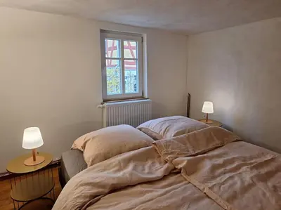 Ein Bett oder Betten in einem Zimmer der Unterkunft Alte Schmiede Buckow