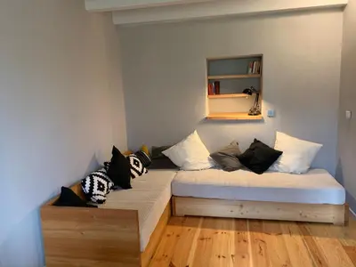 Ein Sitzbereich in der Unterkunft Im Naturschutzgebiet gelegene Ferienwohnung