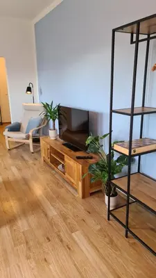 Ein Sitzbereich in der Unterkunft Ferienwohnung AM SPREEUFER