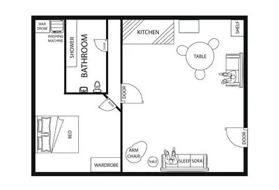 Grundriss der Unterkunft Modern, Central flat with workspace