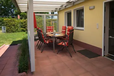 Ein Balkon oder eine Terrasse in der Unterkunft Ferienhaus Großtrappe im Sternenpark