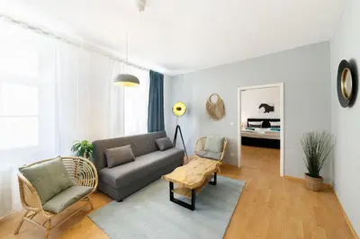 Ein Sitzbereich in der Unterkunft Great Central City Apartments Mitte Museumsinsel