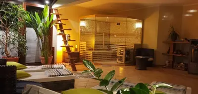 Ein Sitzbereich in der Unterkunft Chill Haus mit Sauna und Kamin