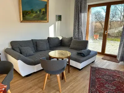Ein Sitzbereich in der Unterkunft Urlaub im Grünen