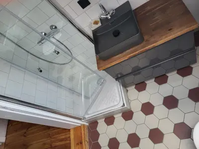 Ein Badezimmer in der Unterkunft Alte Schule Brodowin
