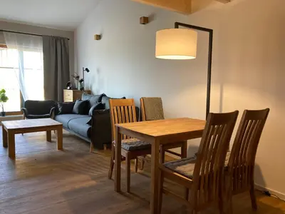 Ein Sitzbereich in der Unterkunft Ferienwohnung Pferdehof Birkholz
