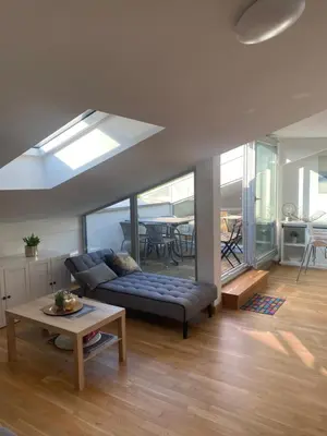 Ein Sitzbereich in der Unterkunft Appartement Havelblick