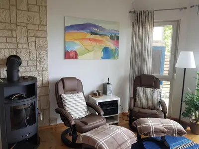 Ein Sitzbereich in der Unterkunft Ferienhaus am Ruppiner See