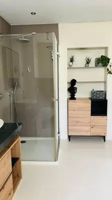 Ein Badezimmer in der Unterkunft Ferienhaus mit Seeblick