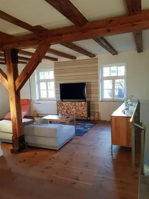 Ein Sitzbereich in der Unterkunft Mühlen-Oase in der Scharmützelsee Region