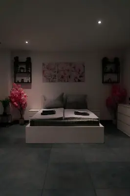 Ein Bett oder Betten in einem Zimmer der Unterkunft Suite Julius Cesar mit Private Sauna & Whirlpool