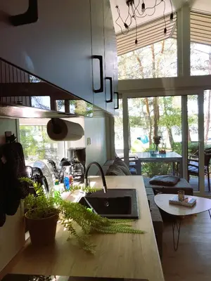 Ein Sitzbereich in der Unterkunft Ferienhaus am Briesensee