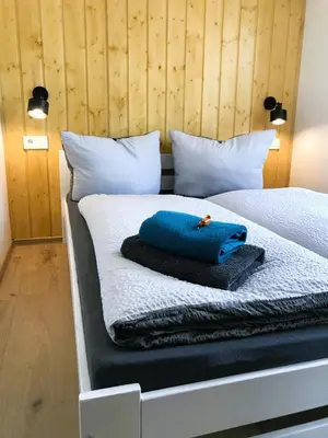 Ein Bett oder Betten in einem Zimmer der Unterkunft Ferienhaus am Briesensee