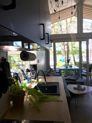 Ein Sitzbereich in der Unterkunft Ferienhaus am Briesensee