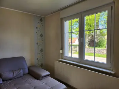Ein Sitzbereich in der Unterkunft Ferienhaus Naturpur Chorin