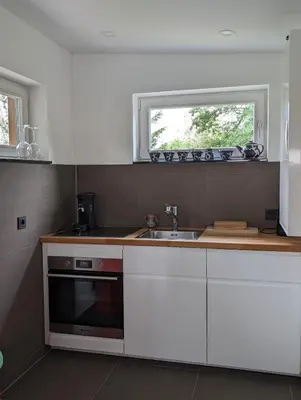 Küche/Küchenzeile in der Unterkunft Klein aber fein, Ferienhaus am Tonteich