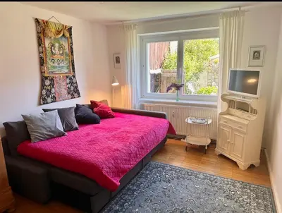 Ein Bett oder Betten in einem Zimmer der Unterkunft Gartenblick im Schwalbennest