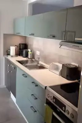 Küche/Küchenzeile in der Unterkunft Apartment Premium im Gustav Seitz Gästehaus