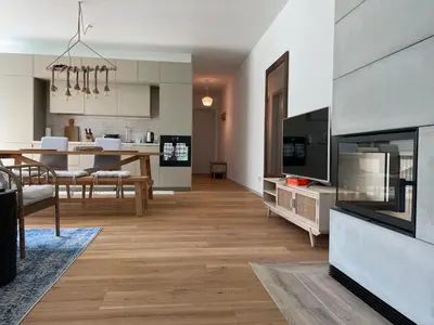 Küche/Küchenzeile in der Unterkunft Wunderschönes Apartment Soul Space mit Seeblick im Marina Resort Bad Saarow