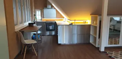 Küche/Küchenzeile in der Unterkunft Ferienwohnung DG am Waldfriedhof