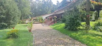 Ein Garten an der Unterkunft Ferienwohnung Am See mit kleinem Boot und 3er Kajak und 2 SUP