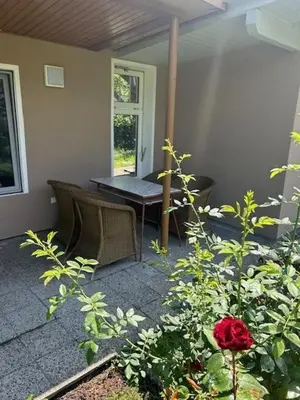 Ein Garten an der Unterkunft Ferienhäuser am Heidesee