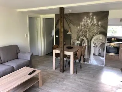 Ein Sitzbereich in der Unterkunft Ferienhäuser am Heidesee