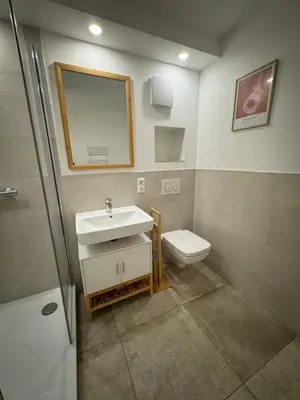 Ein Badezimmer in der Unterkunft S4 FeWo in Bad Saarow, Seestr 4a